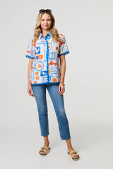 Printed Contrast Trim Relaxed Shirt
