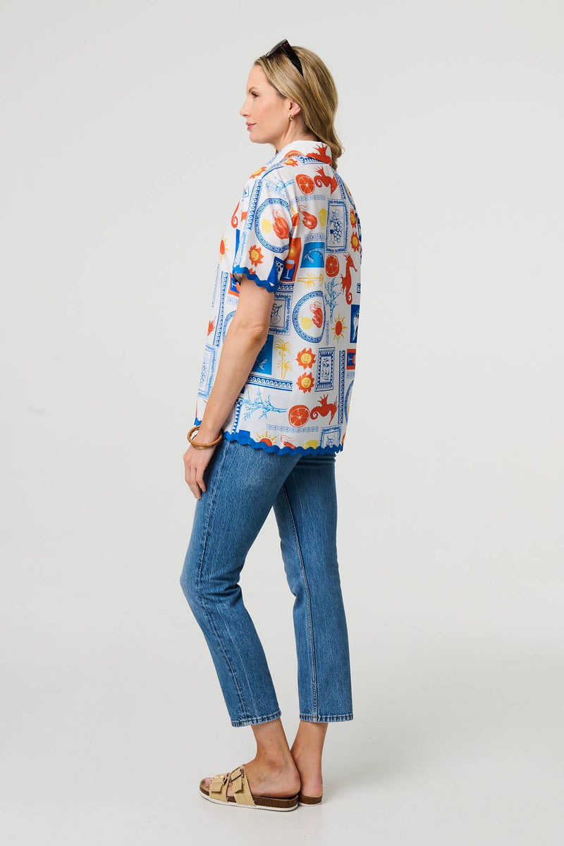 Printed Contrast Trim Relaxed Shirt