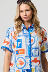 Printed Contrast Trim Relaxed Shirt