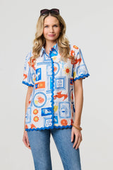 Printed Contrast Trim Relaxed Shirt