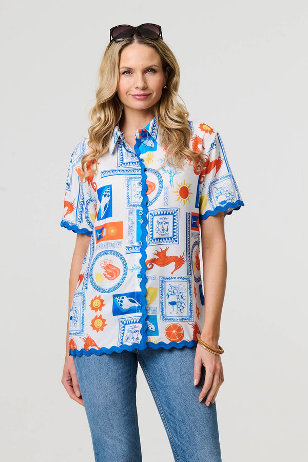 Printed Contrast Trim Relaxed Shirt
