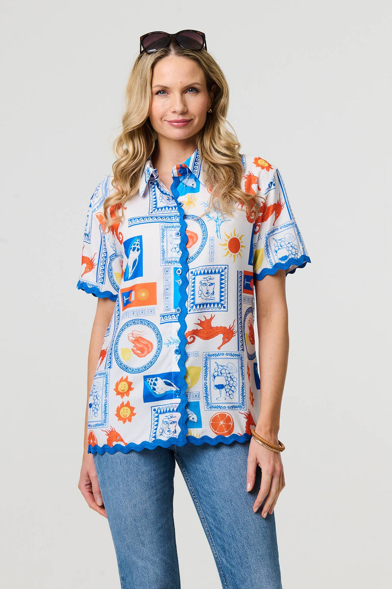 Printed Contrast Trim Relaxed Shirt
