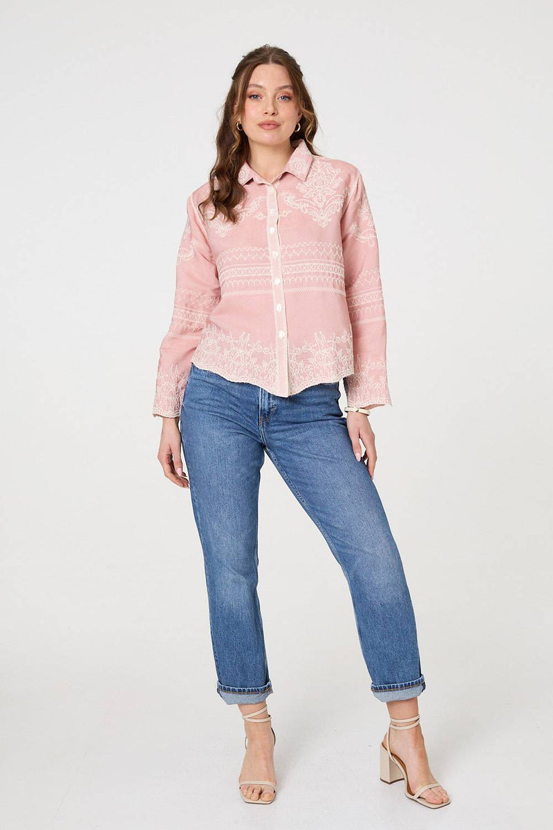 Embroidered Texture Long Sleeve Shirt
