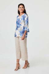 Floral 3/4 Flared Sleeve Relaxed Blouse