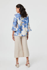 Floral 3/4 Flared Sleeve Relaxed Blouse