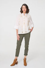 Floral Embroidered Texture V-Neck Blouse