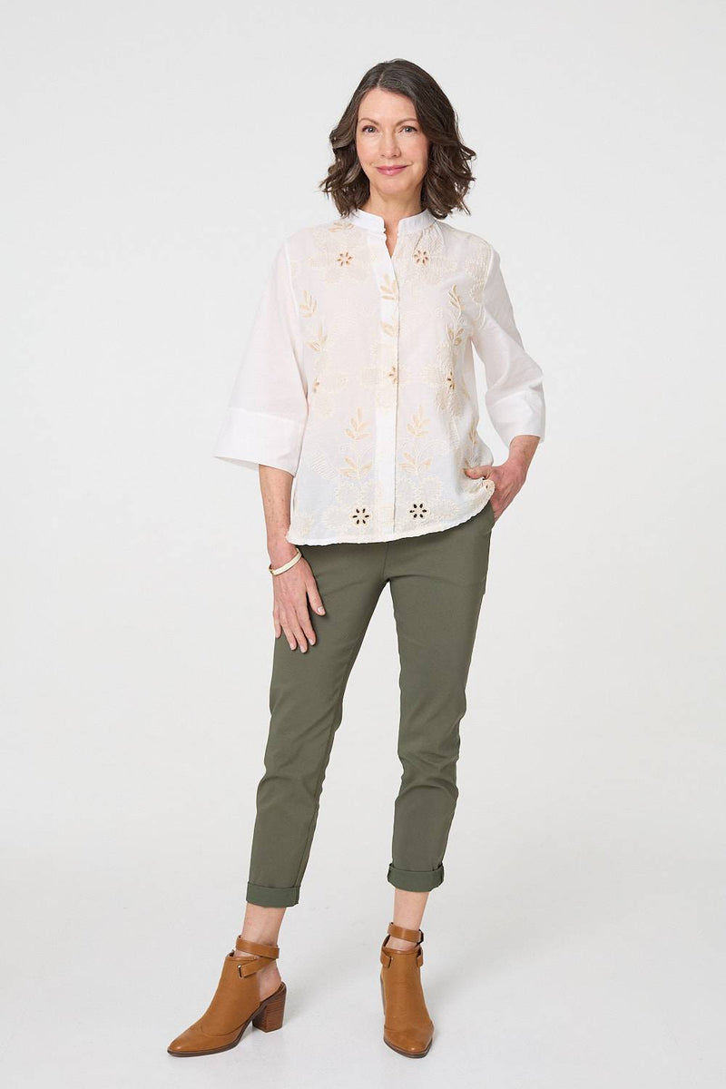 Floral Embroidered Texture V-Neck Blouse