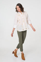 Floral Embroidered Texture V-Neck Blouse