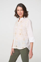 Floral Embroidered Texture V-Neck Blouse