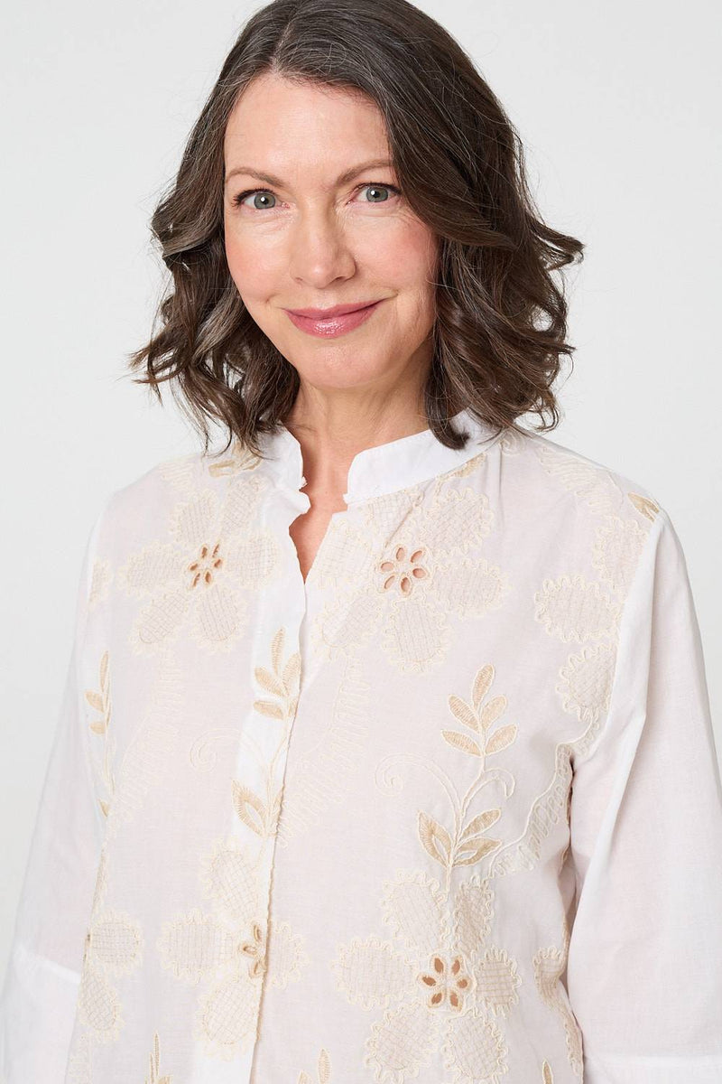 Floral Embroidered Texture V-Neck Blouse