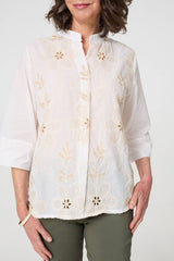 Floral Embroidered Texture V-Neck Blouse