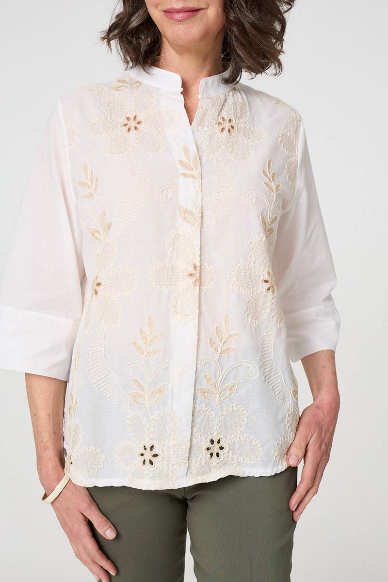 Floral Embroidered Texture V-Neck Blouse