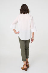 Floral Embroidered Texture V-Neck Blouse