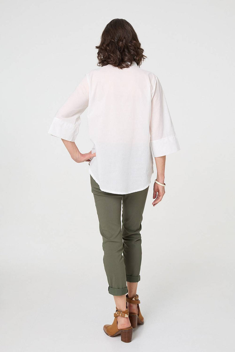 Floral Embroidered Texture V-Neck Blouse