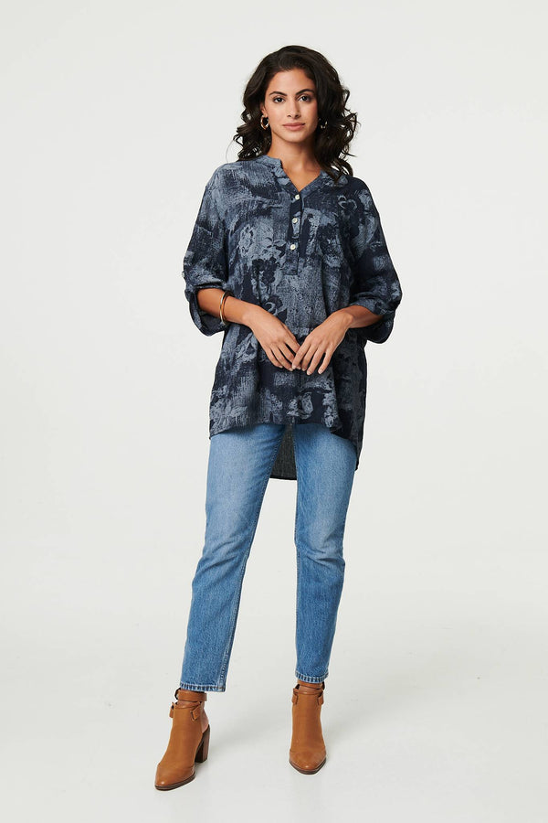 Floral 3/4 Sleeve Relaxed Blouse