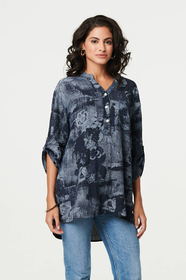 Floral 3/4 Sleeve Relaxed Blouse