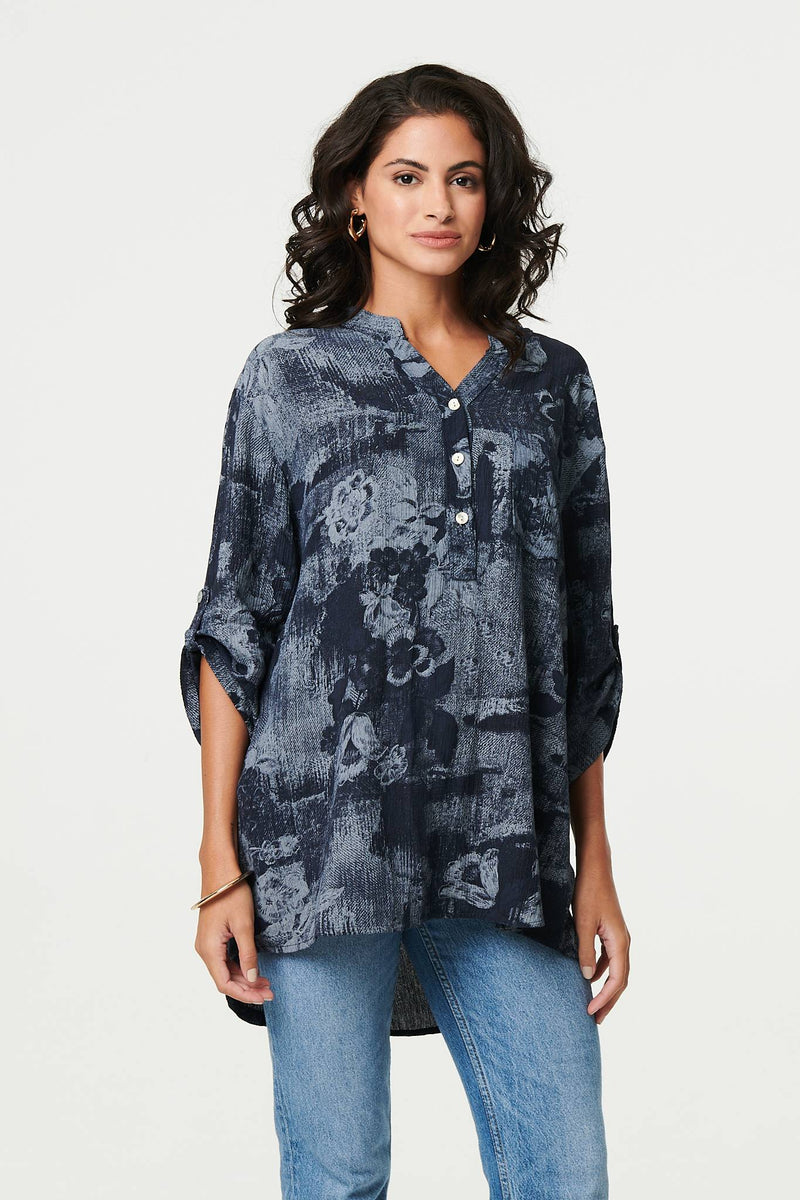 Floral 3/4 Sleeve Relaxed Blouse