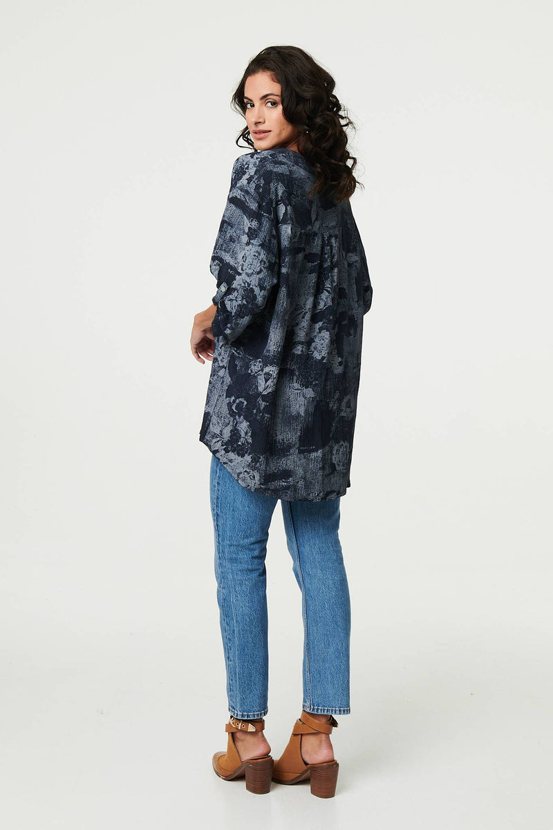 Floral 3/4 Sleeve Relaxed Blouse