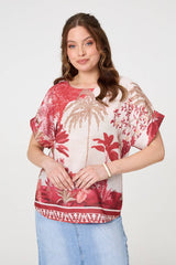 Tropical Print 1/2 Sleeve Relaxed Top