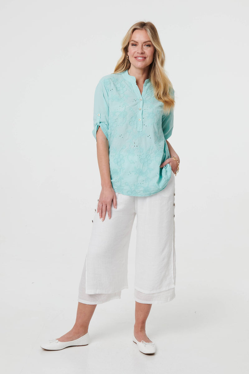Broderie Anglaise Button Front Blouse