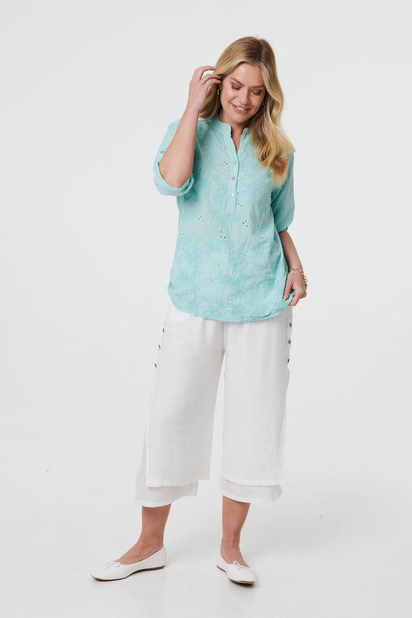 Broderie Anglaise Button Front Blouse