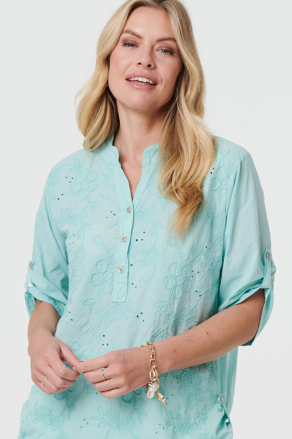 Broderie Anglaise Button Front Blouse