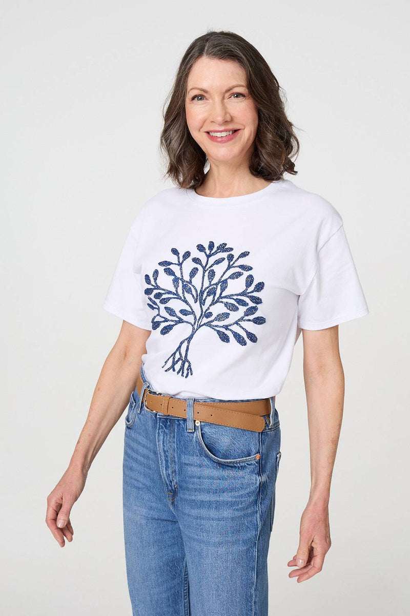 Sparkly Graphic Print Short Sleeve Top