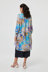 Floral Long Sleeve Longline Tunic Shirt