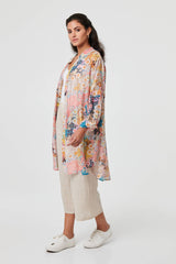 Floral Long Sleeve Longline Tunic Shirt
