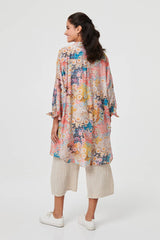 Floral Long Sleeve Longline Tunic Shirt