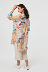 Floral Long Sleeve Longline Tunic Shirt