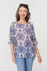 Baroque Print 3/4 Sleeve Relaxed Blouse