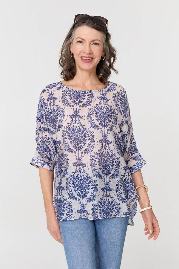 Baroque Print 3/4 Sleeve Relaxed Blouse
