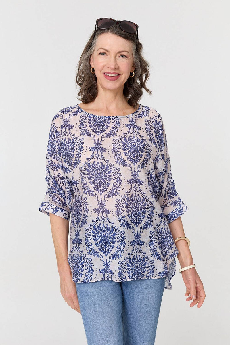 Baroque Print 3/4 Sleeve Relaxed Blouse