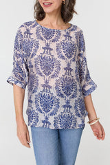 Baroque Print 3/4 Sleeve Relaxed Blouse
