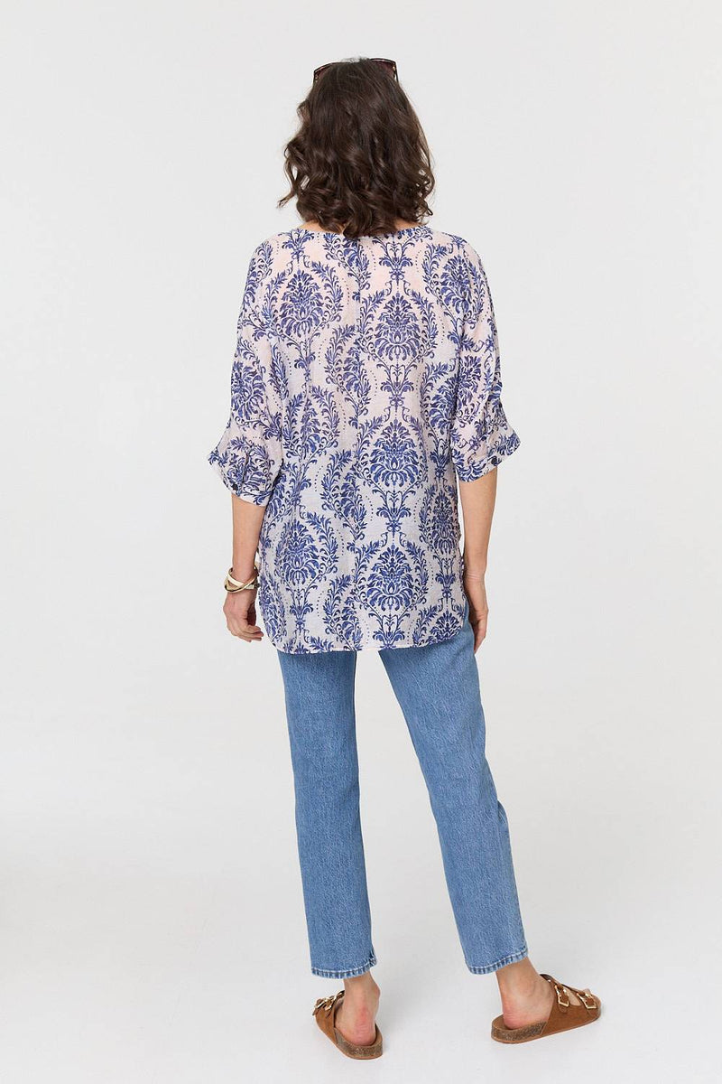 Baroque Print 3/4 Sleeve Relaxed Blouse