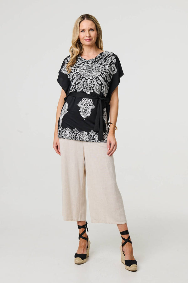 Paisley Print Tie Waist Kimono Blouse Top