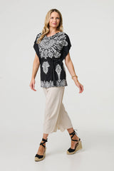 Paisley Print Tie Waist Kimono Blouse Top