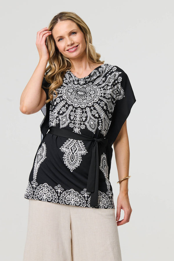 Paisley Print Tie Waist Kimono Blouse Top