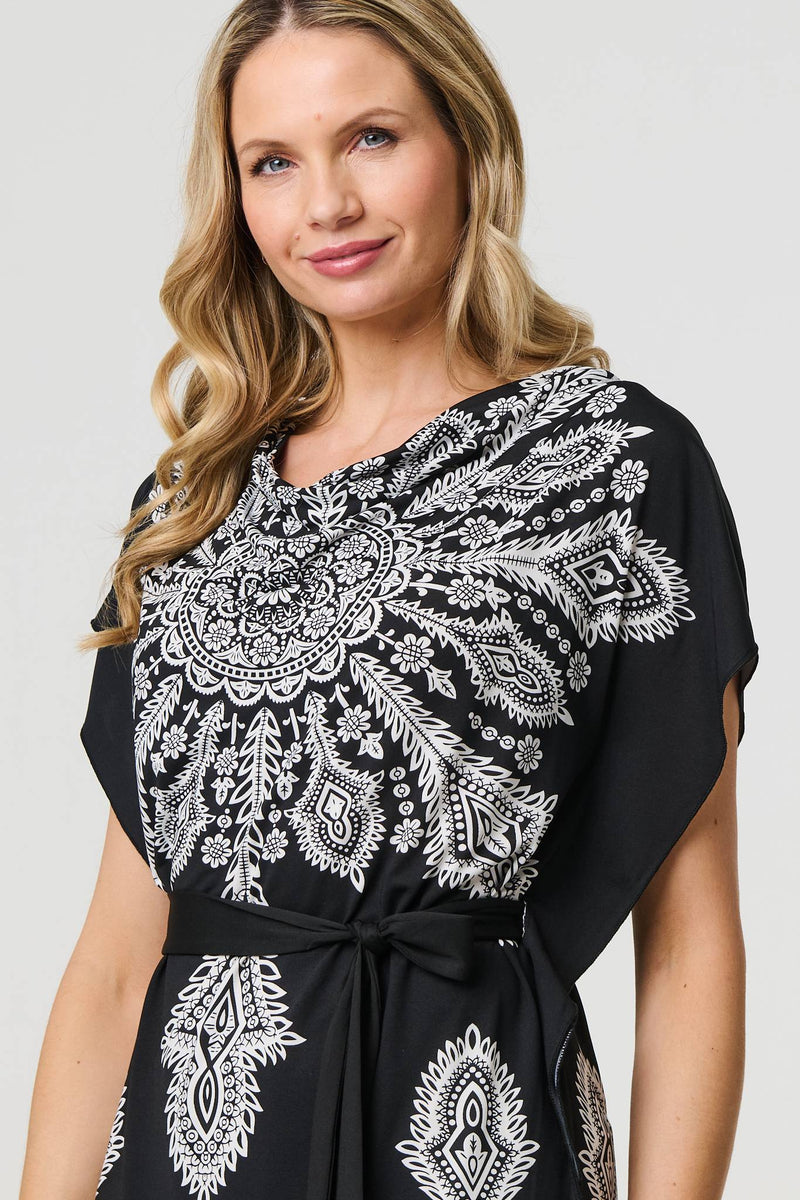 Paisley Print Tie Waist Kimono Blouse Top