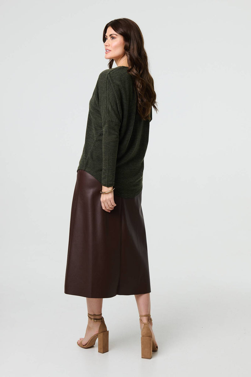 Zip Front V-Neck Relaxed 3/4 Sleeve Top