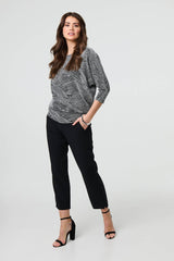 Metallic Stripe 3/4 Batwing Sleeve Top