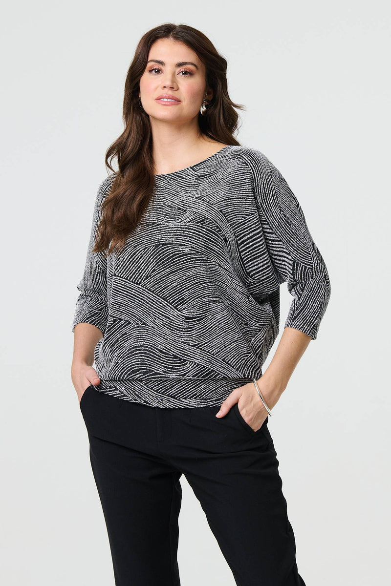 Metallic Stripe 3/4 Batwing Sleeve Top