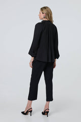 Pleated Tie Neck Long Sleeve Blouse