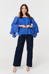 Textured Semi Sheer Bardot Blouse