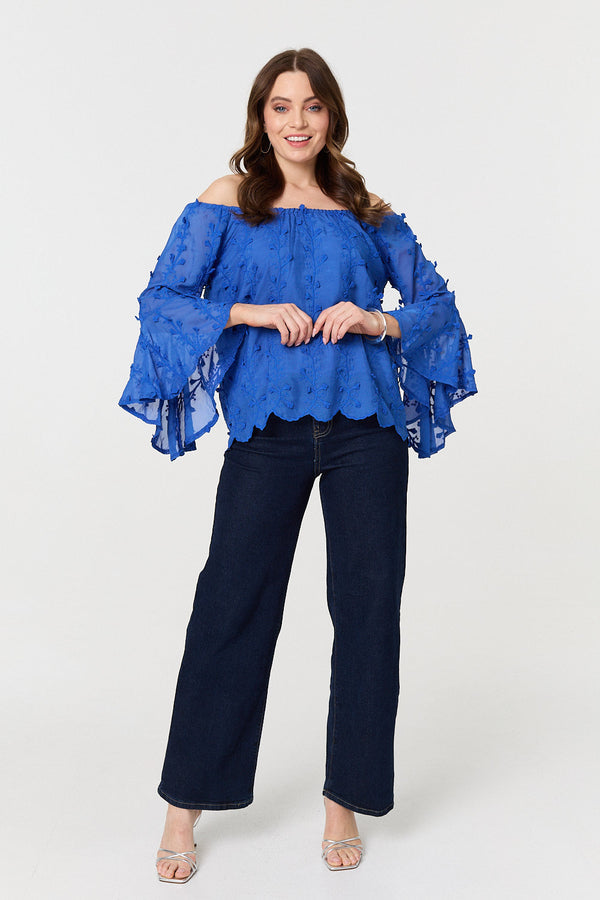 Textured Semi Sheer Bardot Blouse