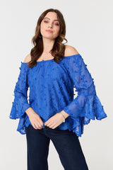 Textured Semi Sheer Bardot Blouse