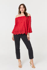 Textured Semi Sheer Bardot Blouse