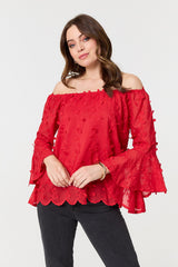 Textured Semi Sheer Bardot Blouse