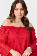 Textured Semi Sheer Bardot Blouse